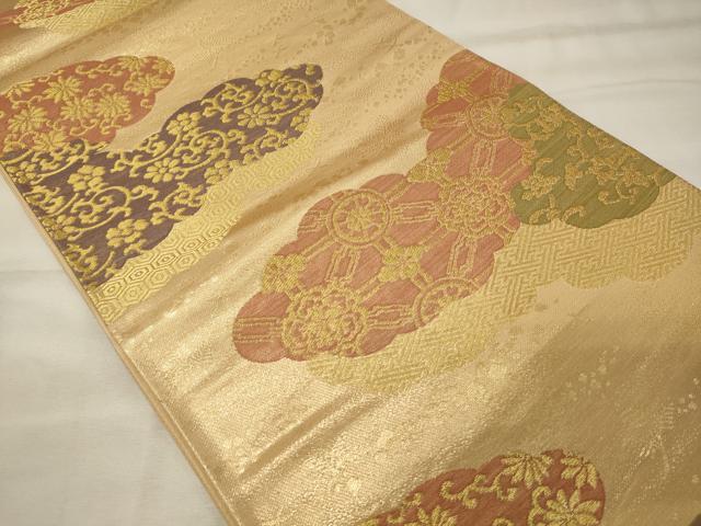 平和屋着物◎西陣 六通柄袋帯 雲取り吉祥花唐草文 金糸 証紙付き 正絹 逸品 CABF5916oy