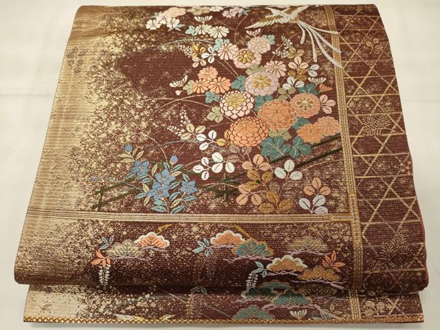 平和屋着物◎六通柄袋帯 唐織 鳳凰花松文 金糸 正絹 逸品 CABF5927oy