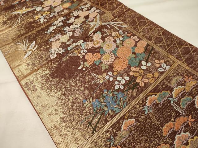 平和屋着物◎六通柄袋帯 唐織 鳳凰花松文 金糸 正絹 逸品 CABF5927oy