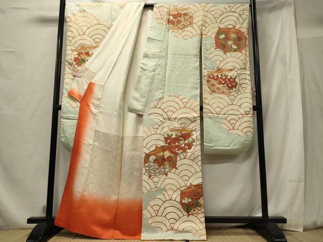 平和屋着物■豪華振袖 駒刺繍 青海波糸車花文 金彩 正絹 逸品 CABF5955oy