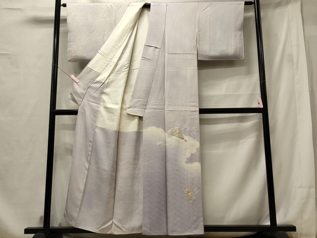 平和屋着物■訪問着 刺繍 組紐桧扇花文 暈し染め 正絹 逸品 CABF5965oy