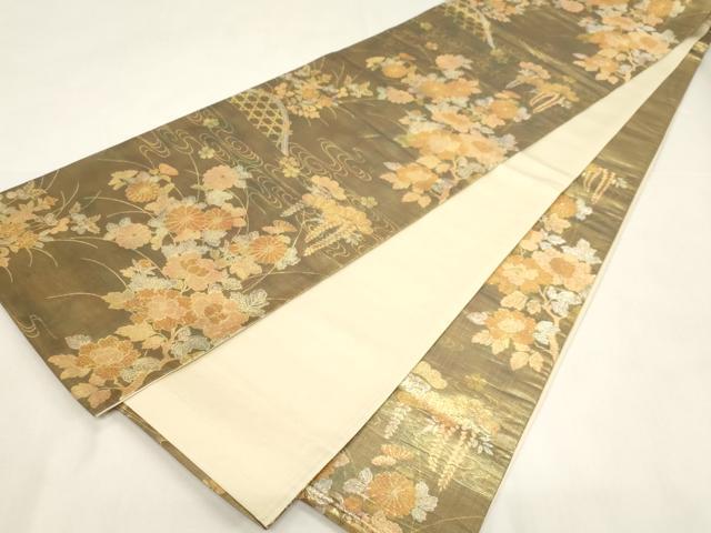 平和屋着物◎六通柄袋帯 流水籬草花文 金銀糸 正絹 逸品 CABF6004dy
