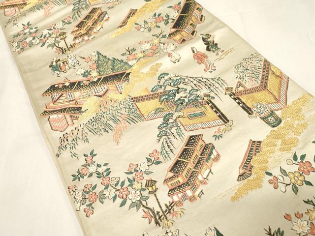 平和屋着物◎六通柄袋帯 人物文 金糸 正絹 逸品 CABF6010dy