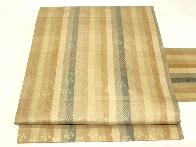 平和屋着物◎全通柄九寸名古屋帯 吉祥格子文 金糸 正絹 逸品 CABF6017dy