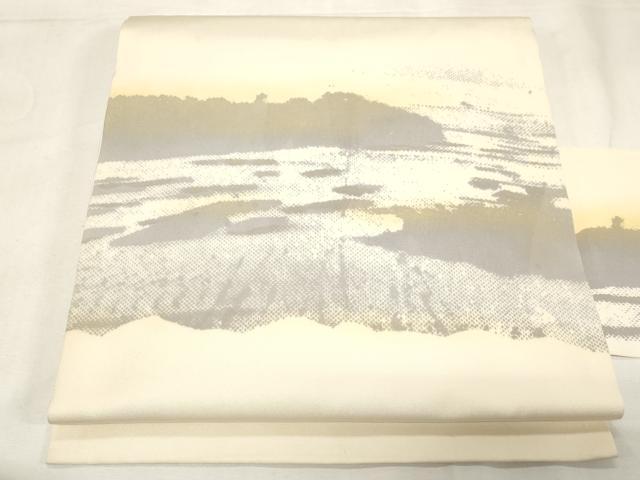 平和屋着物◎塩瀬 九寸名古屋帯 霞文 金彩 正絹 逸品 CABF6025dy
