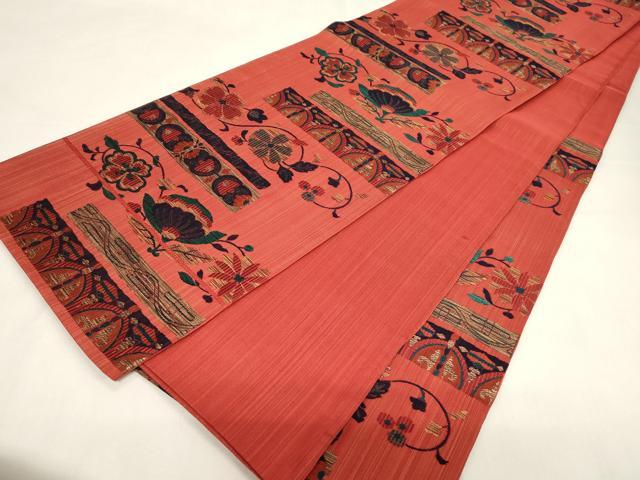 平和屋着物◎六通柄 本袋帯 横段草花文 正絹 逸品 未使用 CABF6040dy