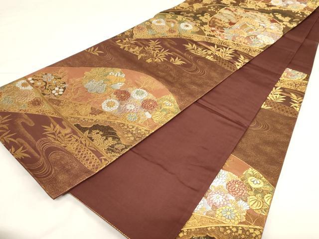 平和屋着物◎六通柄袋帯 御所車花文 金銀糸 鈴乃屋扱い 正絹 逸品 CABF6064dy