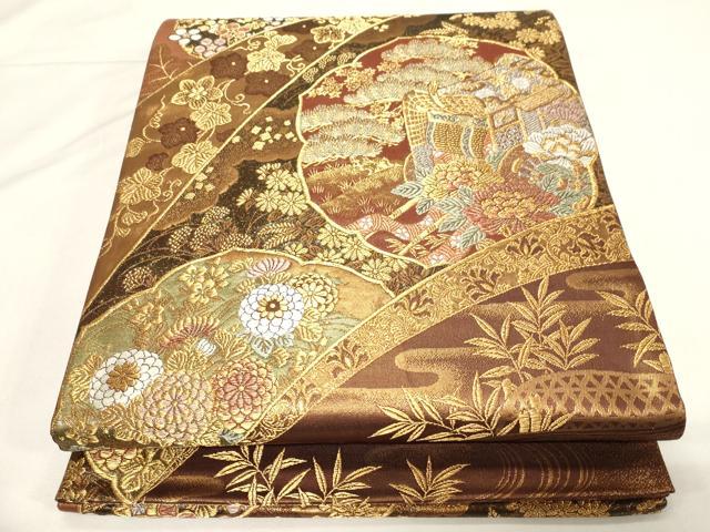 平和屋着物◎六通柄袋帯 御所車花文 金銀糸 鈴乃屋扱い 正絹 逸品 CABF6064dy