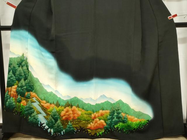 平和屋着物■豪華黒留袖 遠山樹林文 暈し染め 正絹 逸品 CABF6141dy