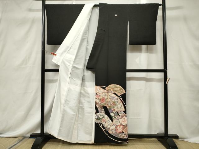 平和屋着物■豪華黒留袖 駒刺繍 地紙鶴花文 金彩 正絹 逸品 CABF6149dy