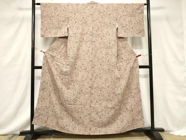 平和屋着物■上質な小紋 型染め 草花文 鬼しぼ縮緬 正絹 逸品 CABF6152dy