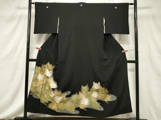平和屋着物■豪華黒留袖 刺繍 松葉文 金彩 正絹 逸品 CABF6155dy