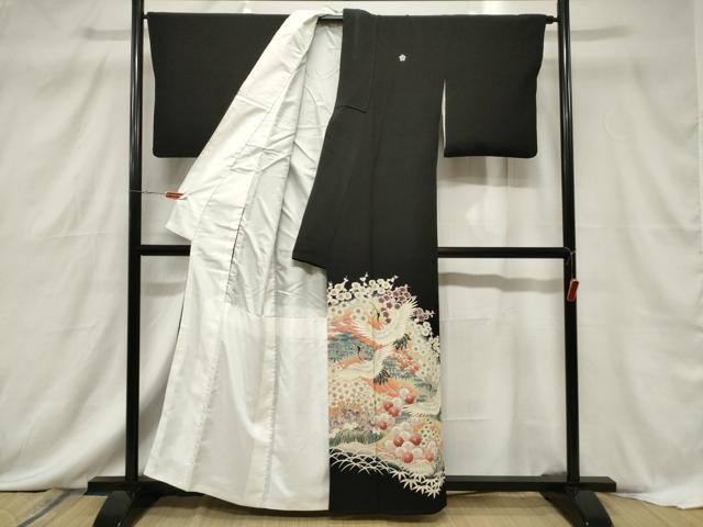 平和屋着物■豪華黒留袖 飛鶴草花文 暈し染め 正絹 逸品 CABF6157dy