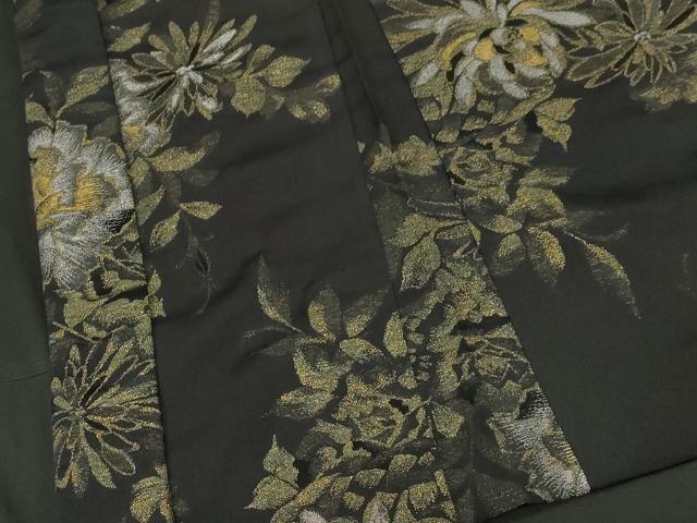 平和屋着物#羽織 寿光織 草花文 黒地 金銀糸 正絹 逸品 CABF6171dy