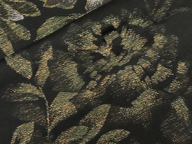 平和屋着物#羽織 寿光織 草花文 黒地 金銀糸 正絹 逸品 CABF6171dy