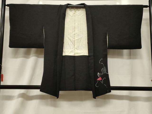 平和屋着物#羽織 絞り 葡萄蔦の葉文 黒地 正絹 逸品 CABF6185dy