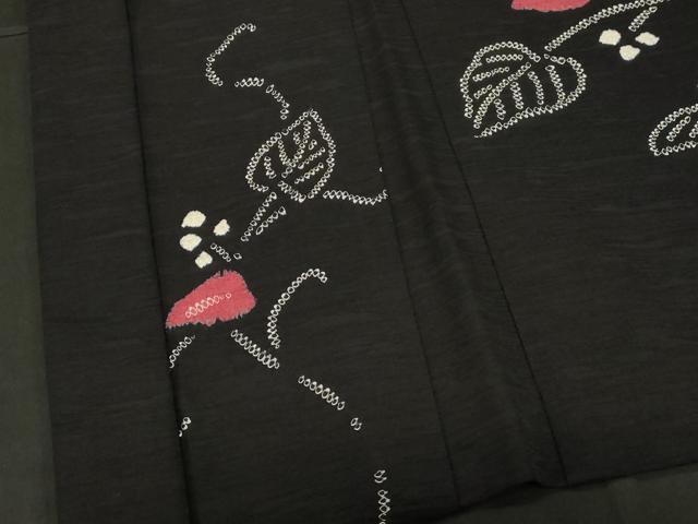 平和屋着物#羽織 絞り 葡萄蔦の葉文 黒地 正絹 逸品 CABF6185dy