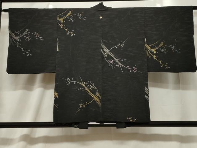 平和屋着物＃羽織　寿光織　枝花文　黒地　金銀糸　正絹　逸品　CABE5310in 平和屋着物＃羽織 寿光織 枝花文 黒地 金銀糸 正絹 逸品 CABF6192dy