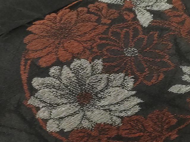 平和屋着物#羽織 花丸文 黒地 銀糸 正絹 逸品 CABF6194dy