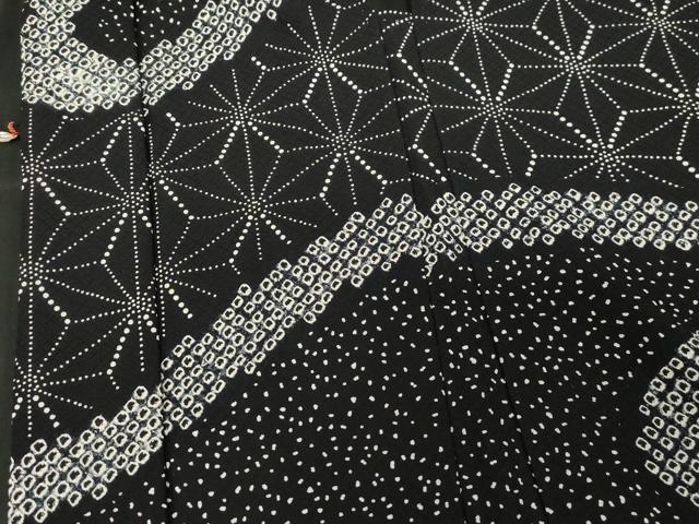 平和屋着物#羽織 絞り 流水麻の葉文 黒地 正絹 逸品 CABF6195dy