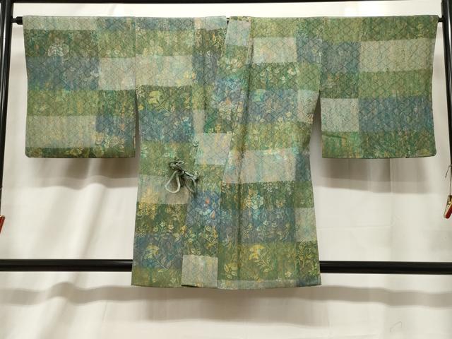 平和屋着物#道中着 横段草花文 暈し染め 正絹 逸品 CABF6203dy