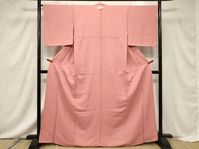 平和屋着物■上質な色無地 幾何学地紋 薄紅色 正絹 逸品 未使用 CABF6211dy