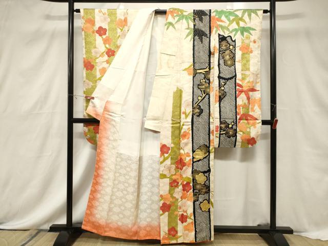 平和屋着物■豪華振袖 駒刺繍 絞り 枝梅文 金彩 正絹 逸品 CABF6212dy