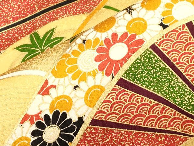 平和屋着物■小振袖 片輪車花文 金彩 正絹 逸品 CABF6226dy
