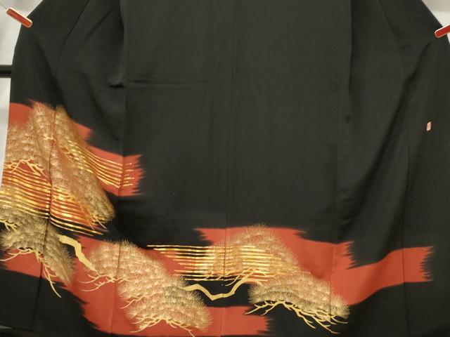 平和屋着物■豪華黒留袖 作家物 駒刺繍 枝松文 金彩 正絹 逸品 CABF6230dy