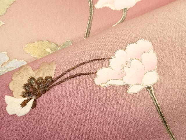 平和屋着物■訪問着 刺繍 花蝶文 暈し染め 金彩 正絹 逸品 CABF6243dy
