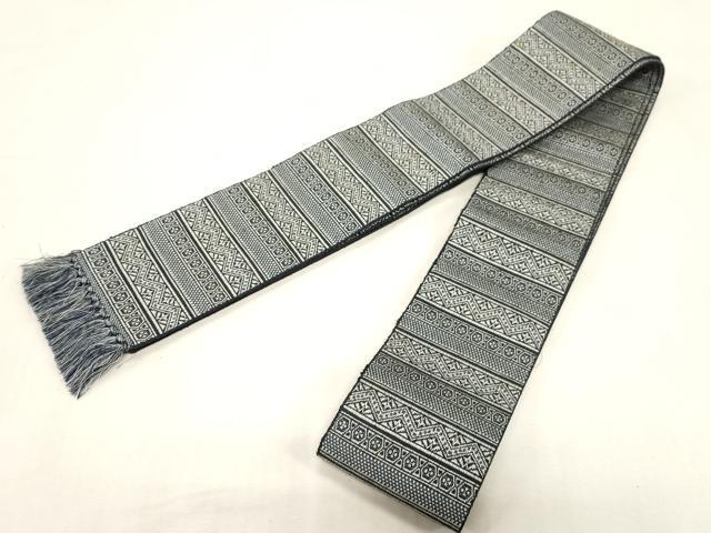平和屋着物●男性 本場筑前博多織 角帯 横段幾何学文 正絹 逸品 CABF6256dy