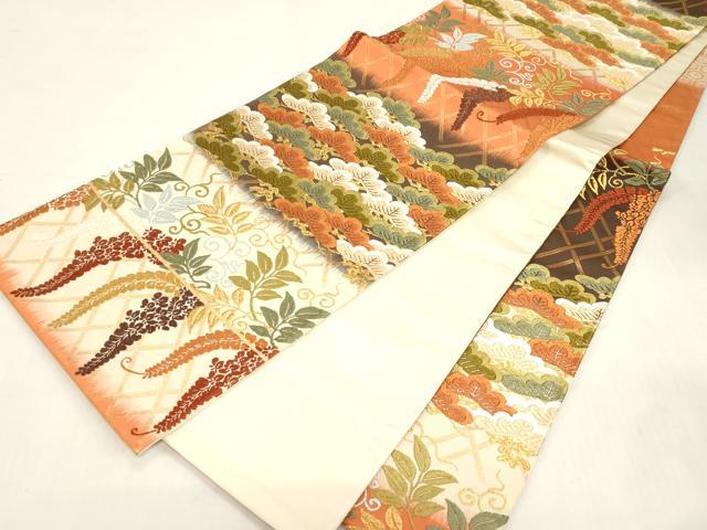 平和屋着物●西陣 河合美術織物謹製 六通柄袋帯 唐織 藤 松 金糸 正絹 逸品 CABF6270dy