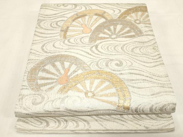 平和屋着物●太鼓柄袋帯 櫛織 流水片輪車文 金銀糸 正絹 逸品 CABF6291dy