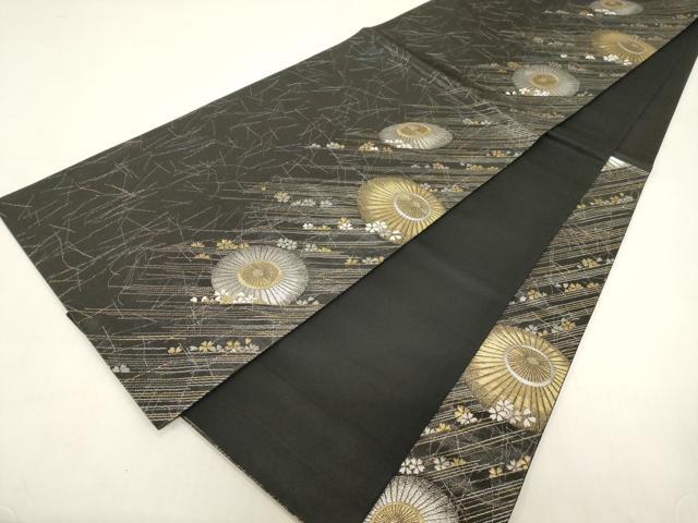 平和屋着物●六通柄袋帯 番傘花文 黒地 金銀糸 正絹 逸品 CABF6303dy
