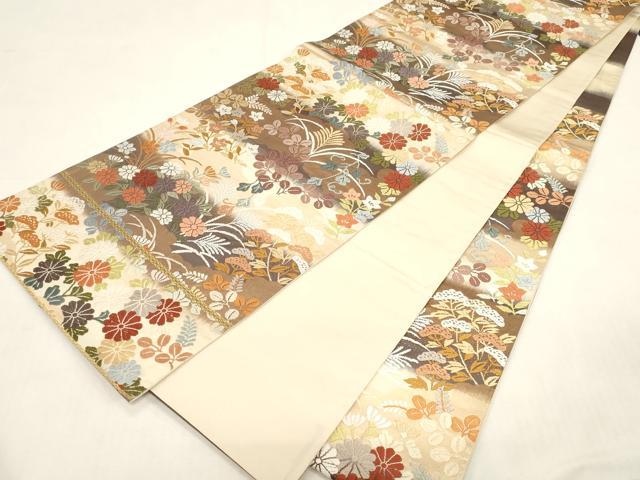 平和屋着物●六通柄袋帯 唐錦 草花文 正絹 逸品 CABF6310dy