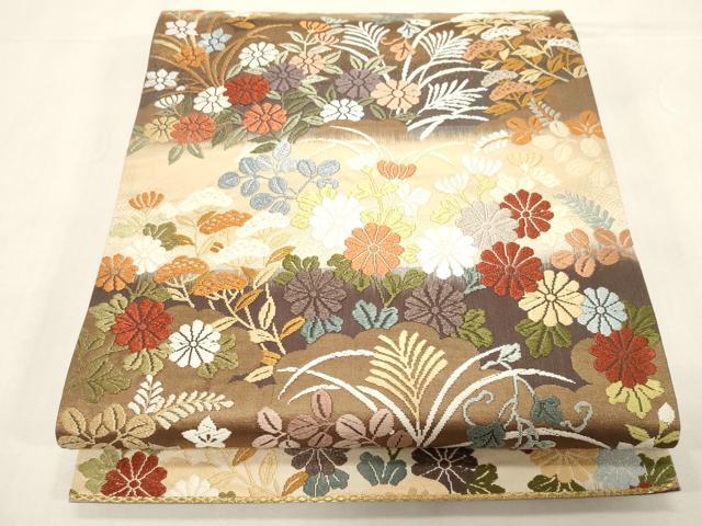 平和屋着物●六通柄袋帯 唐錦 草花文 正絹 逸品 CABF6310dy