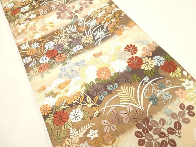平和屋着物●六通柄袋帯 唐錦 草花文 正絹 逸品 CABF6310dy