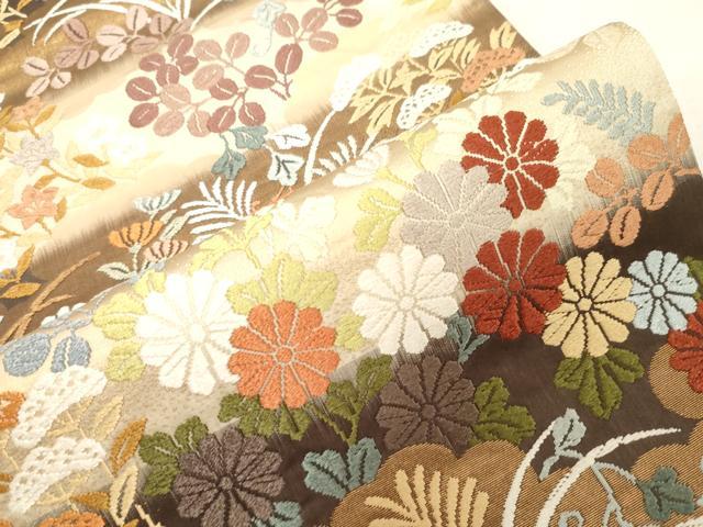 平和屋着物●六通柄袋帯 唐錦 草花文 正絹 逸品 CABF6310dy