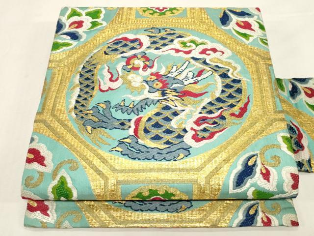 平和屋着物●アンティーク 大正ロマン 全通柄九寸名古屋帯 唐織 竜 金糸 正絹 逸品 CABF6312dy