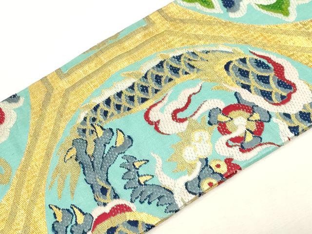 平和屋着物●アンティーク 大正ロマン 全通柄九寸名古屋帯 唐織 竜 金糸 正絹 逸品 CABF6312dy