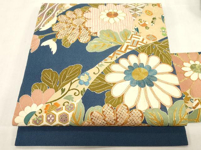 平和屋着物●創業130年 江戸染繍友禅 大彦 九寸名古屋帯 駒刺繍 草花文 金糸 鬼しぼ縮緬 正絹 逸品 CABF6314dy