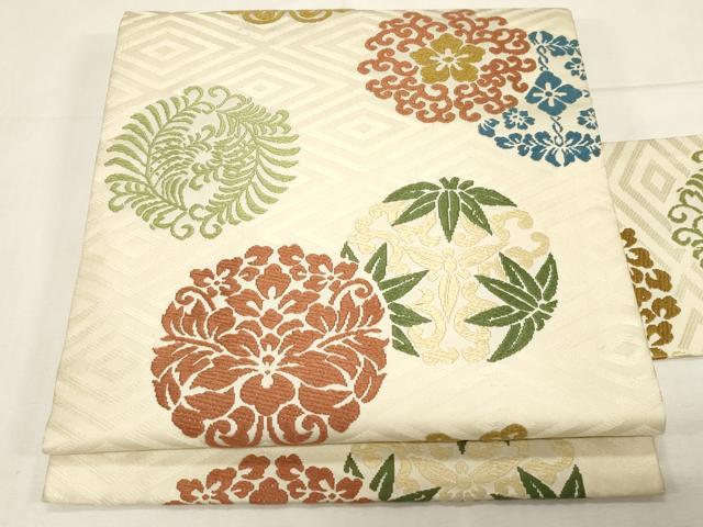 平和屋着物●西陣 川島織物 九寸名古屋帯 唐織 草花丸文 正絹 逸品 CABF6320dy