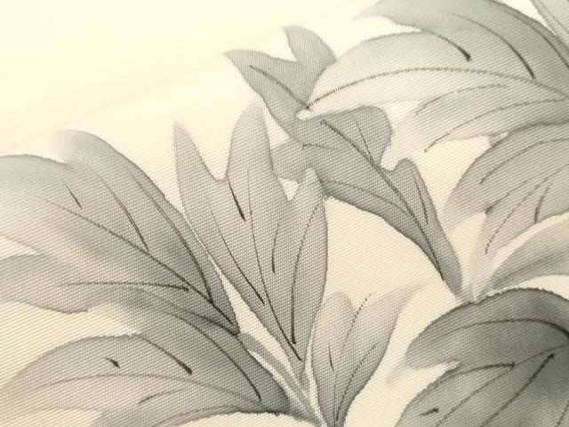 平和屋着物●塩瀬 九寸名古屋帯 手描き 草花文 正絹 逸品 CABF6322dy