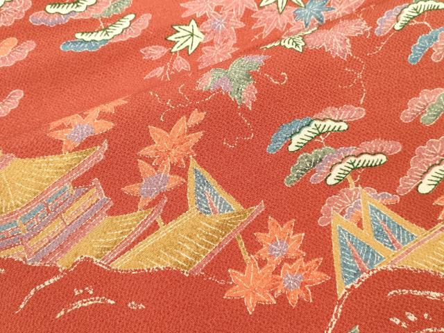 平和屋着物●全通柄九寸名古屋帯 型染め 風景文 鬼しぼ縮緬 正絹 逸品 CABF6323dy