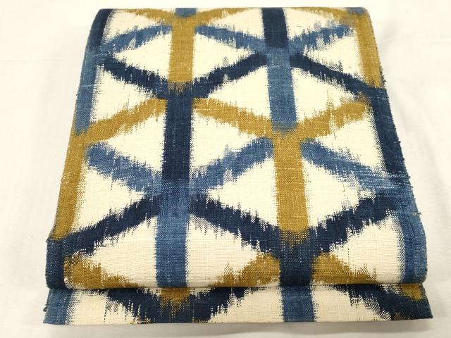 平和屋着物●八寸名古屋帯 紬地 亀甲文 正絹 逸品 CABF6328dy