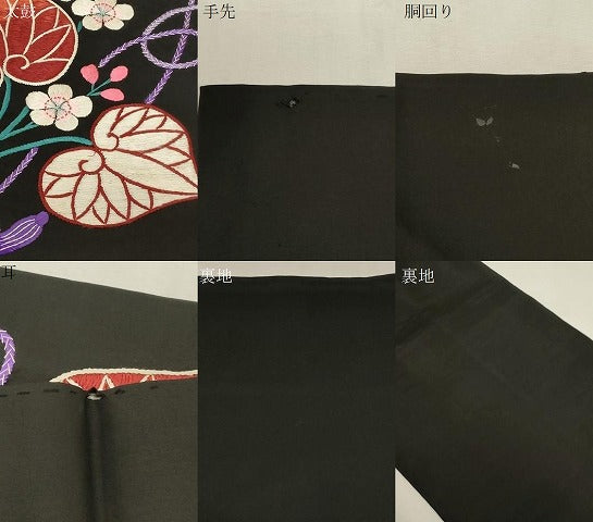 平和屋着物●アンティーク 大正ロマン 九寸名古屋帯 総手刺繍 草花文 葵 黒地 正絹 逸品 CABF6334dy