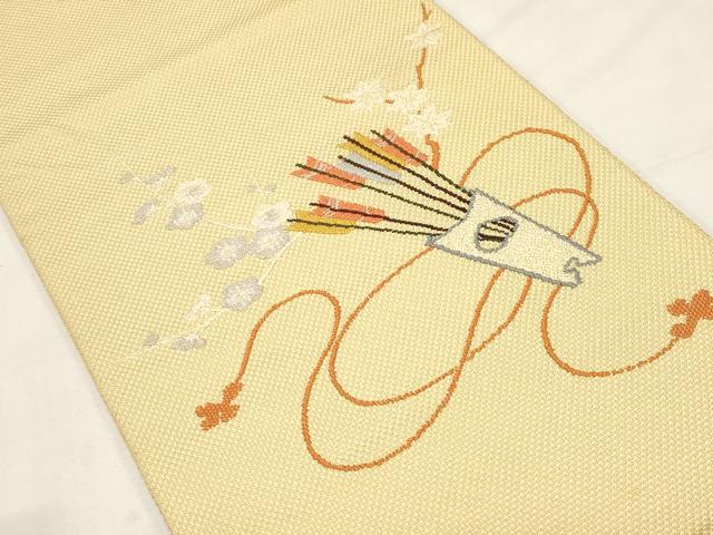 平和屋着物●八寸名古屋帯 刺繍 花籠矢羽文 正絹 逸品 CABF6336dy