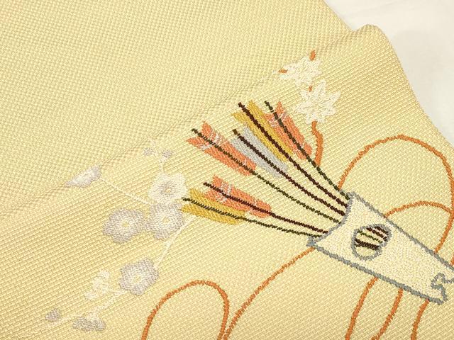 平和屋着物●八寸名古屋帯 刺繍 花籠矢羽文 正絹 逸品 CABF6336dy