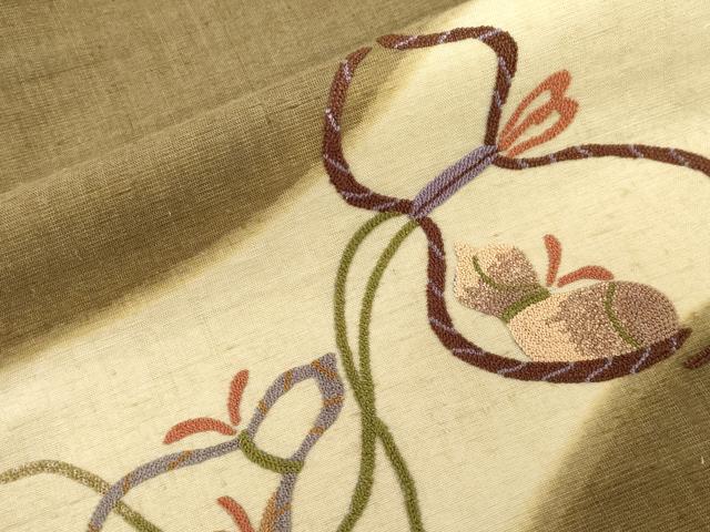 平和屋着物●中国三大刺繍 総相良刺繍 九寸名古屋帯 紬地 瓢箪 正絹 逸品 CABF6338dy