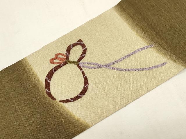 平和屋着物●中国三大刺繍 総相良刺繍 九寸名古屋帯 紬地 瓢箪 正絹 逸品 CABF6338dy
